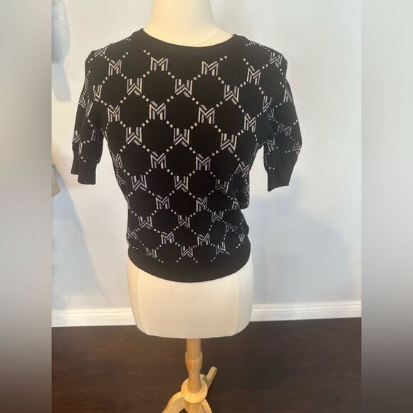 Black Maje Monogram Short Sleeve Sweater Size 3- large - Picture 2 of 9
